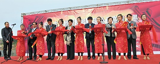 赵敏厅长(左七)为鸡西浩市新能源材料有限公司高纯石墨项目投产仪式剪彩